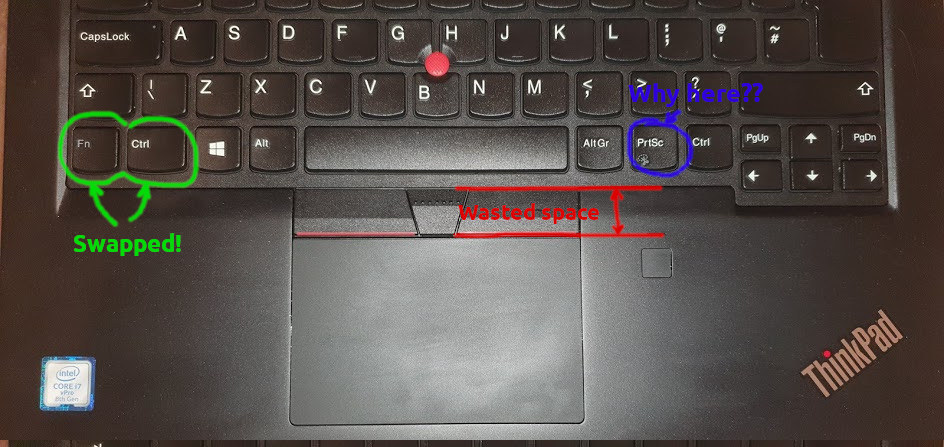 Keyboard of Lenovo t480s shows lack of UX