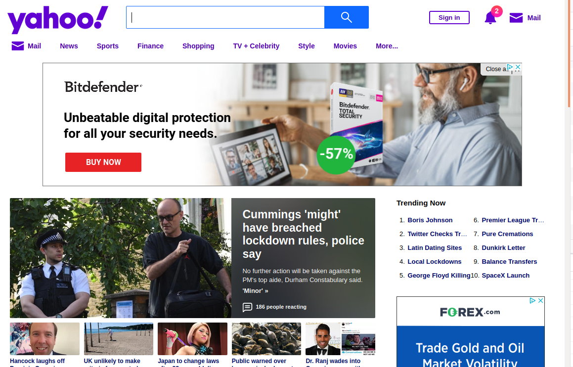 Yahoo UK without pihole