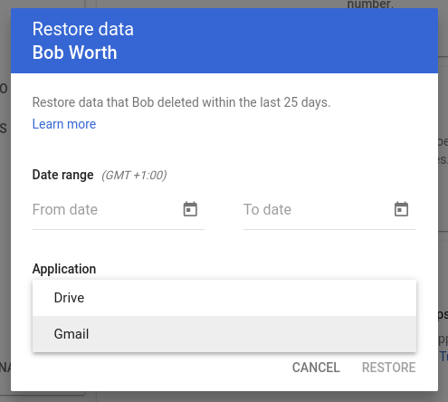 Google Workspace admin can restore data removed by user