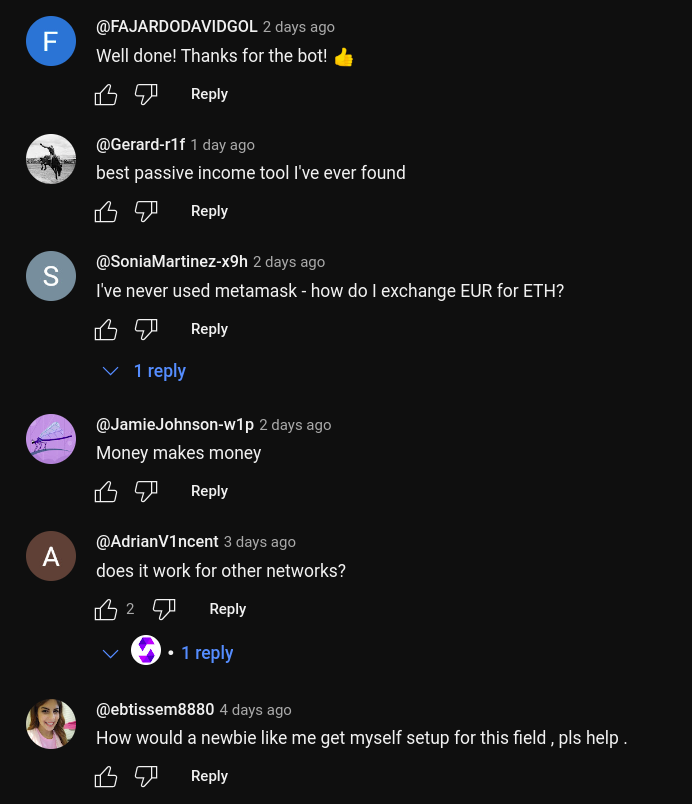 comments to the scam video tutorial