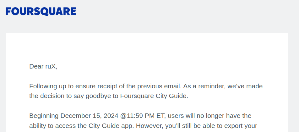 Goodbye foursquare